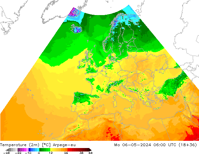 Temperature (2m) Arpege-eu Mo 06.05.2024 06 UTC