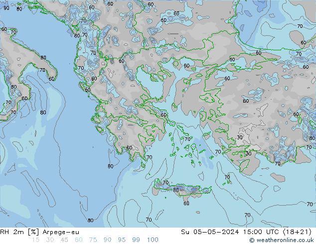 Humidité rel. 2m Arpege-eu dim 05.05.2024 15 UTC