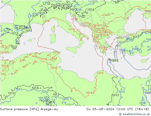 Presión superficial Arpege-eu dom 05.05.2024 12 UTC