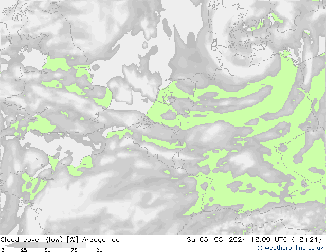 Bewolking (Laag) Arpege-eu zo 05.05.2024 18 UTC
