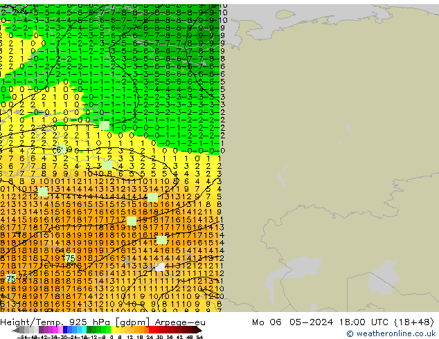 Height/Temp. 925 hPa Arpege-eu pon. 06.05.2024 18 UTC