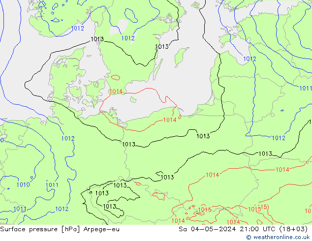 Pressione al suolo Arpege-eu sab 04.05.2024 21 UTC