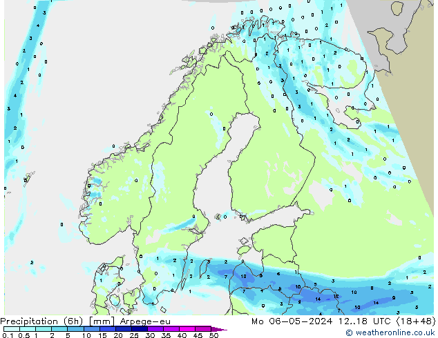 Yağış (6h) Arpege-eu Pzt 06.05.2024 18 UTC