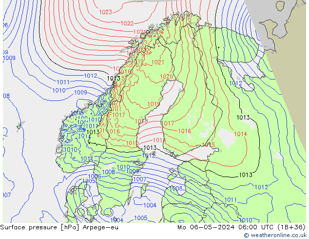 Surface pressure Arpege-eu Mo 06.05.2024 06 UTC