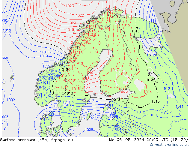 Surface pressure Arpege-eu Mo 06.05.2024 09 UTC