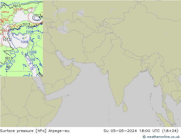 Pressione al suolo Arpege-eu dom 05.05.2024 18 UTC