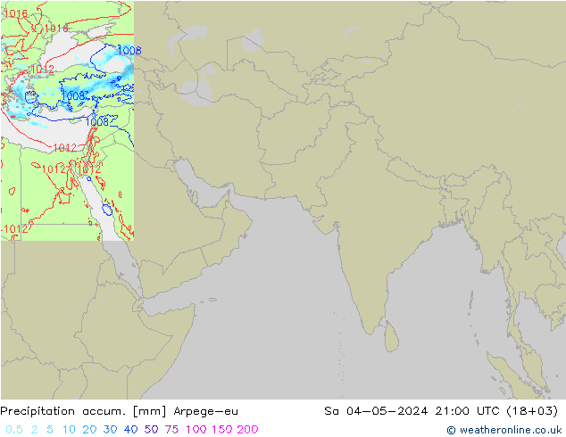 Precipitation accum. Arpege-eu 星期六 04.05.2024 21 UTC