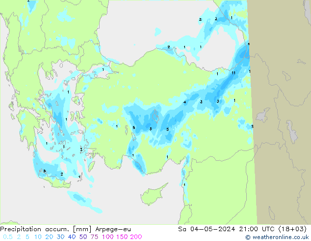 Toplam Yağış Arpege-eu Cts 04.05.2024 21 UTC
