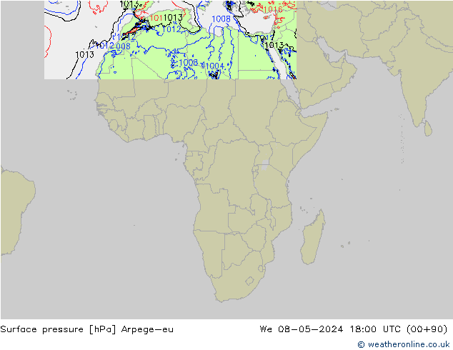 Presión superficial Arpege-eu mié 08.05.2024 18 UTC