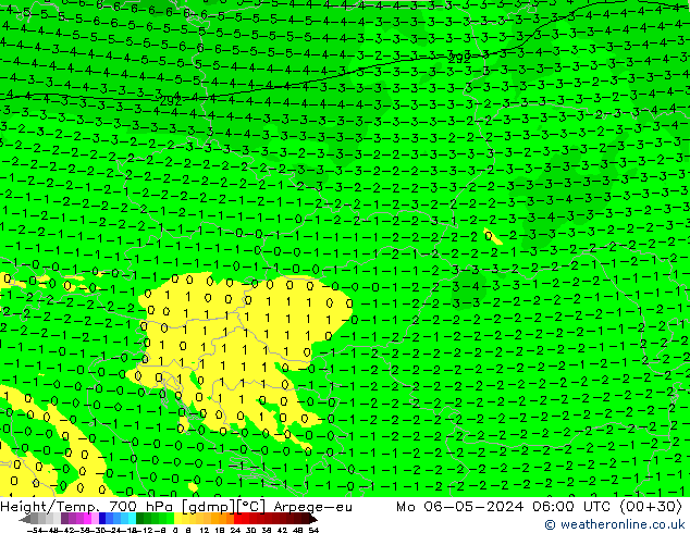 Hoogte/Temp. 700 hPa Arpege-eu ma 06.05.2024 06 UTC