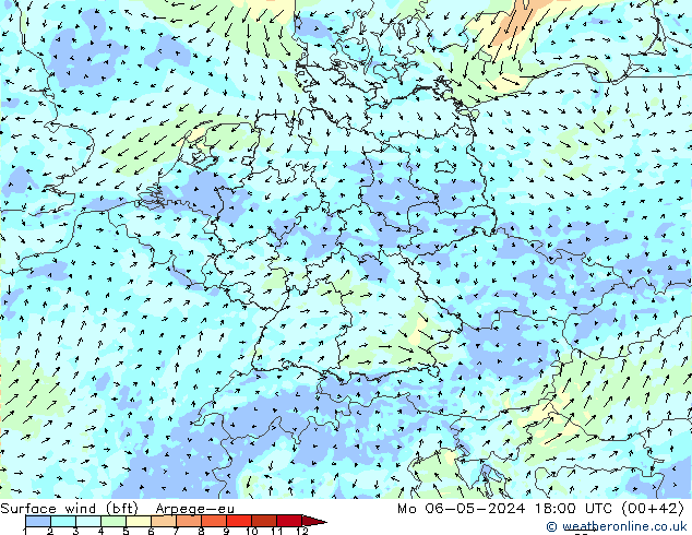 Rüzgar 10 m (bft) Arpege-eu Pzt 06.05.2024 18 UTC