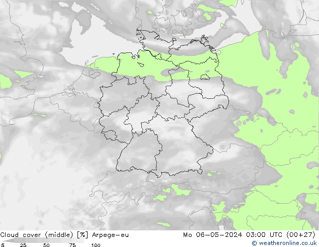 Cloud cover (middle) Arpege-eu Mo 06.05.2024 03 UTC
