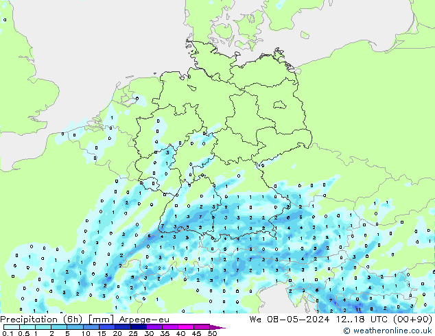 Yağış (6h) Arpege-eu Çar 08.05.2024 18 UTC