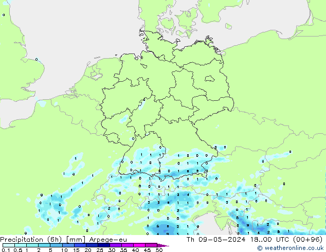 Precipitation (6h) Arpege-eu Th 09.05.2024 00 UTC