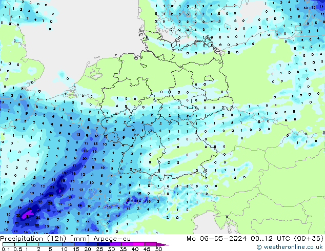Precipitation (12h) Arpege-eu Po 06.05.2024 12 UTC