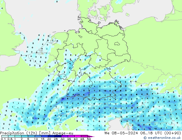 Precipitation (12h) Arpege-eu St 08.05.2024 18 UTC
