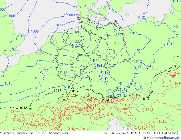 Atmosférický tlak Arpege-eu Ne 05.05.2024 03 UTC