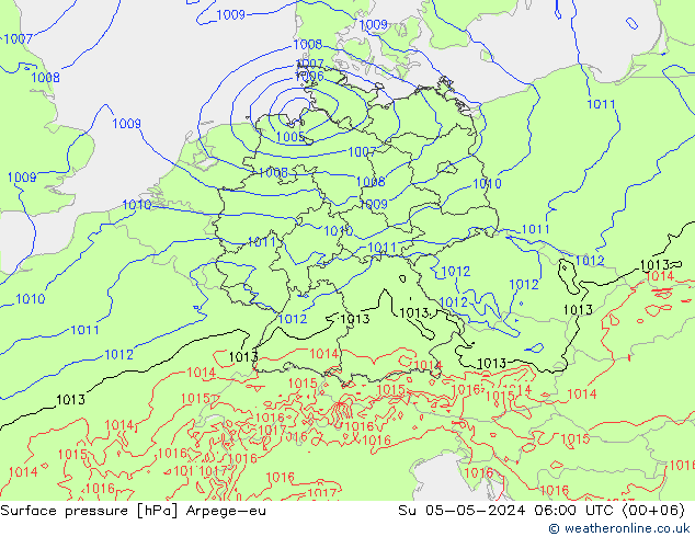 地面气压 Arpege-eu 星期日 05.05.2024 06 UTC