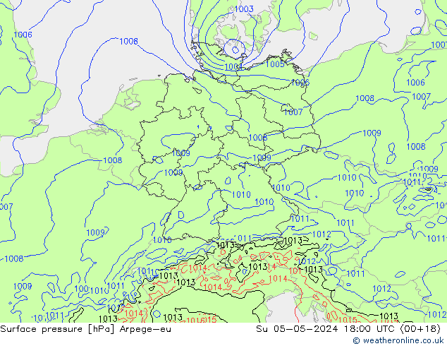 Atmosférický tlak Arpege-eu Ne 05.05.2024 18 UTC