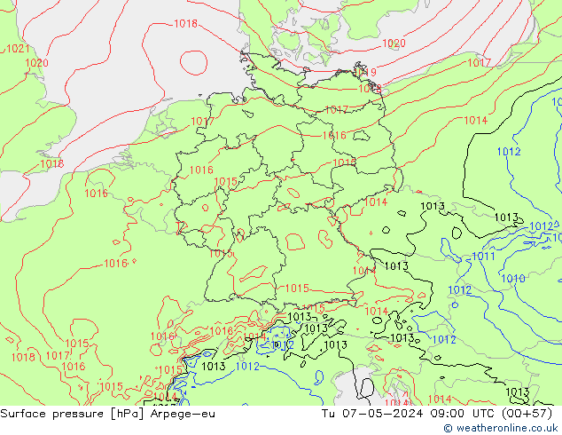 pressão do solo Arpege-eu Ter 07.05.2024 09 UTC