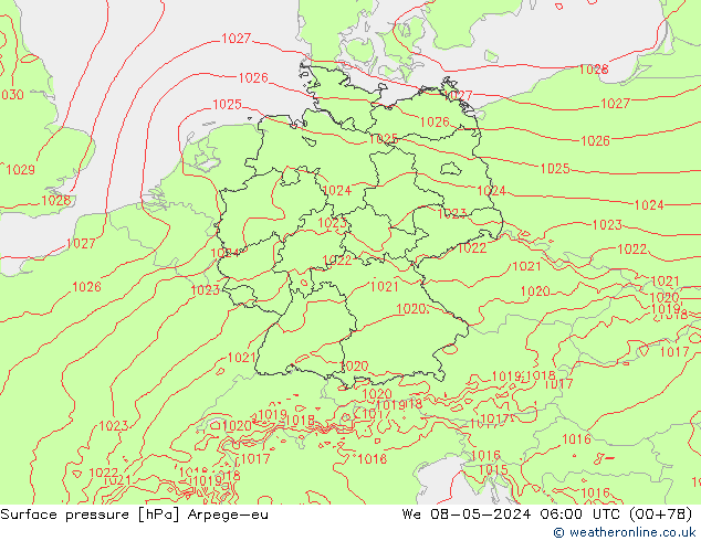 pression de l'air Arpege-eu mer 08.05.2024 06 UTC