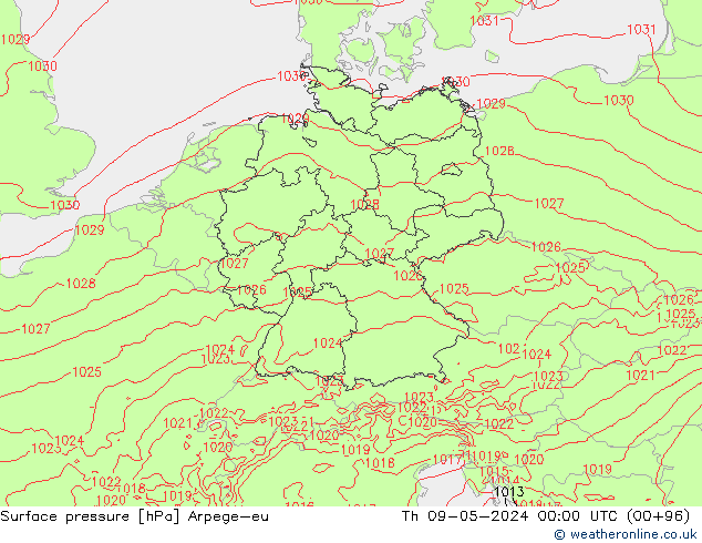 Surface pressure Arpege-eu Th 09.05.2024 00 UTC