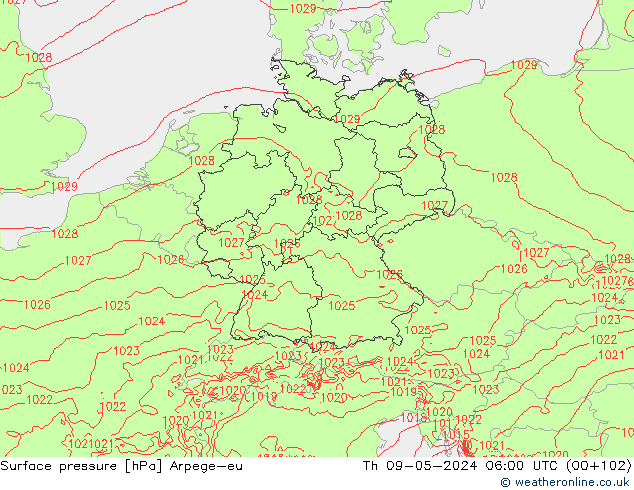 Pressione al suolo Arpege-eu gio 09.05.2024 06 UTC