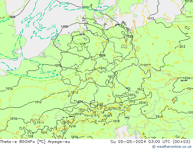 Theta-e 850hPa Arpege-eu dim 05.05.2024 03 UTC