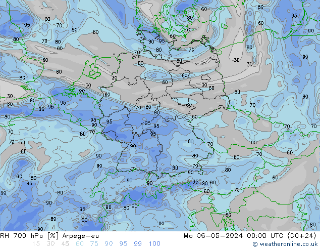 RH 700 hPa Arpege-eu 星期一 06.05.2024 00 UTC