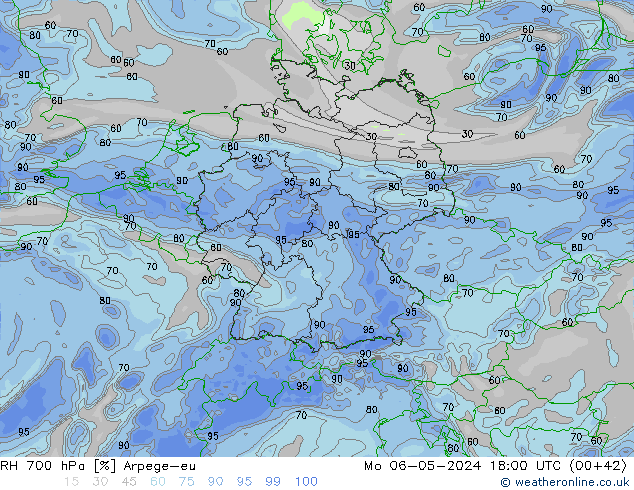 RH 700 hPa Arpege-eu Po 06.05.2024 18 UTC