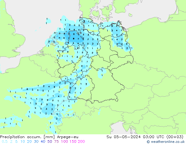 Precipitation accum. Arpege-eu Dom 05.05.2024 03 UTC