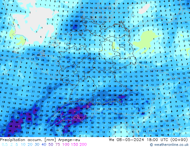 Precipitation accum. Arpege-eu ср 08.05.2024 18 UTC