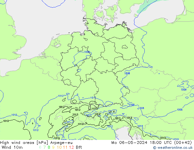 High wind areas Arpege-eu lun 06.05.2024 18 UTC