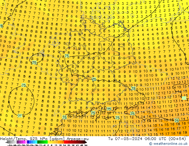 Height/Temp. 925 hPa Arpege-eu Ter 07.05.2024 06 UTC