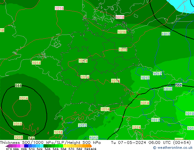 Thck 500-1000hPa Arpege-eu Tu 07.05.2024 06 UTC