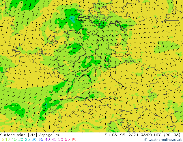Surface wind Arpege-eu Su 05.05.2024 03 UTC