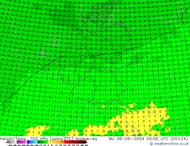 Height/Temp. 700 hPa Arpege-eu 星期一 06.05.2024 00 UTC