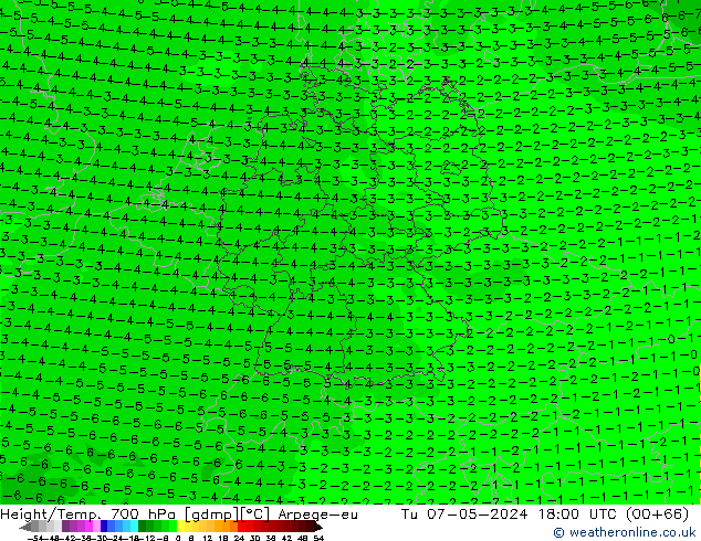 Height/Temp. 700 hPa Arpege-eu wto. 07.05.2024 18 UTC