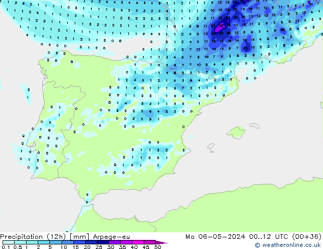 Precipitation (12h) Arpege-eu Mo 06.05.2024 12 UTC