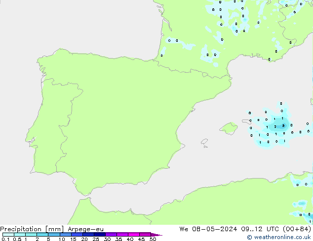Precipitation Arpege-eu We 08.05.2024 12 UTC