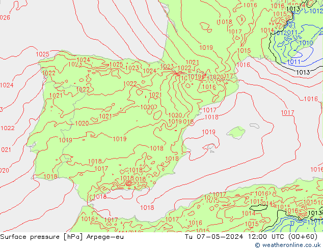 pression de l'air Arpege-eu mar 07.05.2024 12 UTC