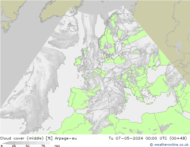 Wolken (mittel) Arpege-eu Di 07.05.2024 00 UTC