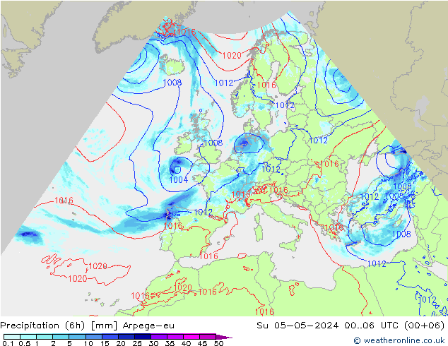 Precipitación (6h) Arpege-eu dom 05.05.2024 06 UTC