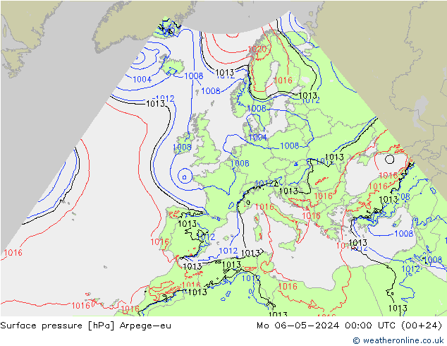 Surface pressure Arpege-eu Mo 06.05.2024 00 UTC