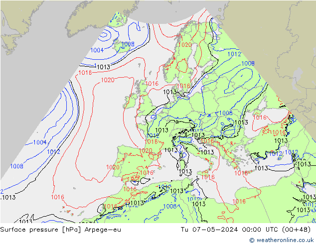 Surface pressure Arpege-eu Tu 07.05.2024 00 UTC