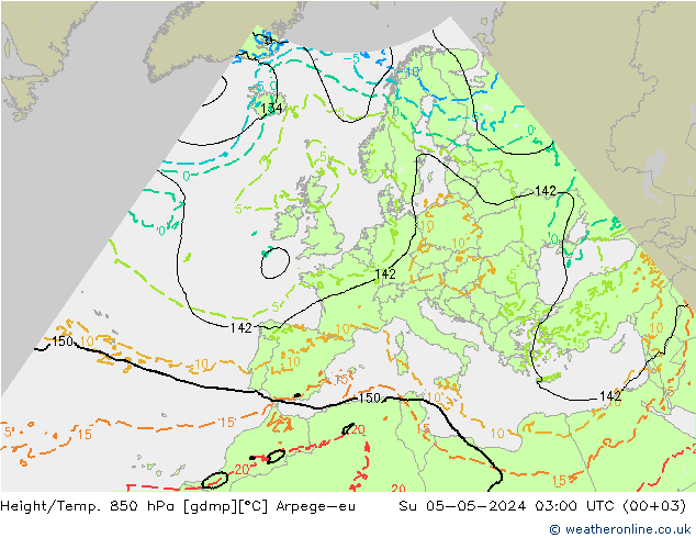 Height/Temp. 850 hPa Arpege-eu Su 05.05.2024 03 UTC