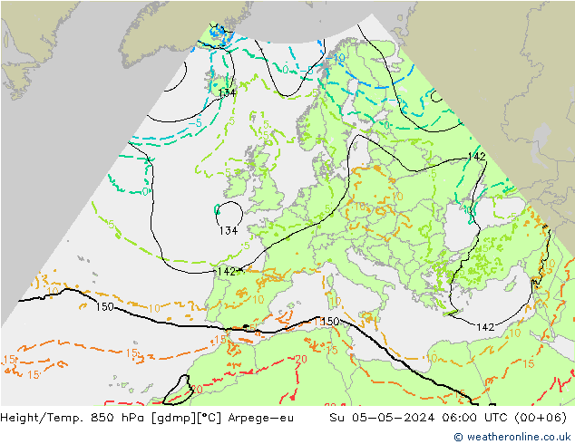 Height/Temp. 850 hPa Arpege-eu Su 05.05.2024 06 UTC