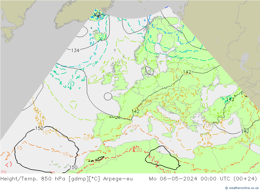 Height/Temp. 850 гПа Arpege-eu пн 06.05.2024 00 UTC