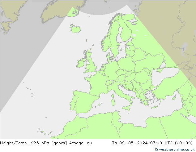 Hoogte/Temp. 925 hPa Arpege-eu do 09.05.2024 03 UTC