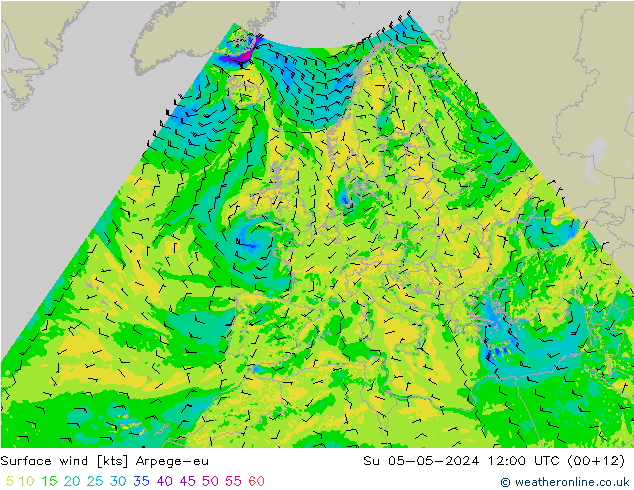 Wind 10 m Arpege-eu zo 05.05.2024 12 UTC